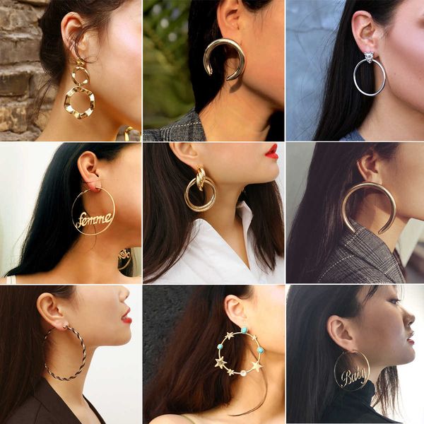 

jewelry fashion creative exaggerated geometric circle personalized business earrings, Silver