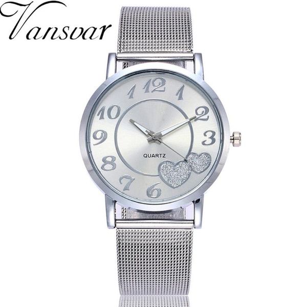 

wristwatches vansvar fashion women's watches casual quartz stainless steel band strap analog wrist watch clock women relogio feminino, Slivery;brown