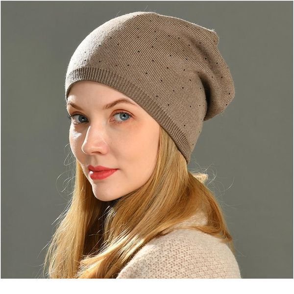 

winter wool hat rhinestone real big raccoon fur pom pom hat women warm wool knitted casual beanies female cap winter jllogs