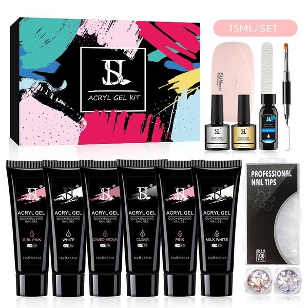 

nail gel poly kit 15/30ml quick builder set uv polymer polish for extensions acrylic art tool with box, Red;pink