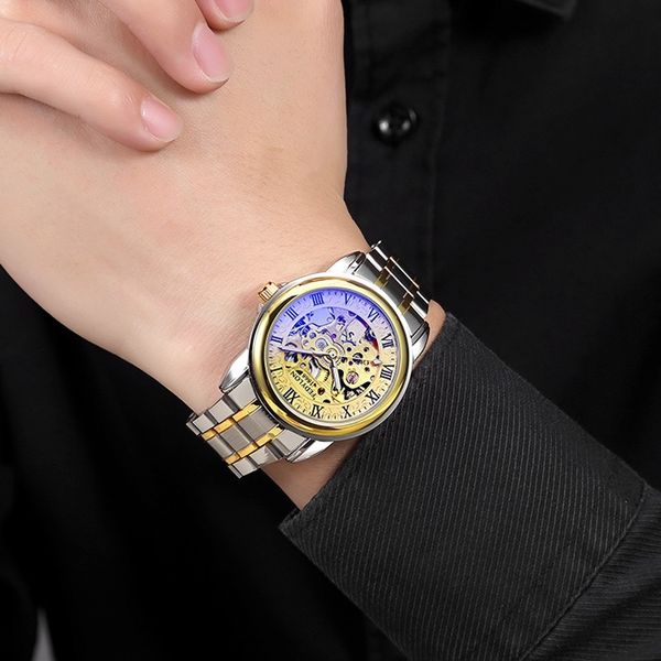 

fedylon automatic mechanical men's watch waterproof luminous, Slivery;brown