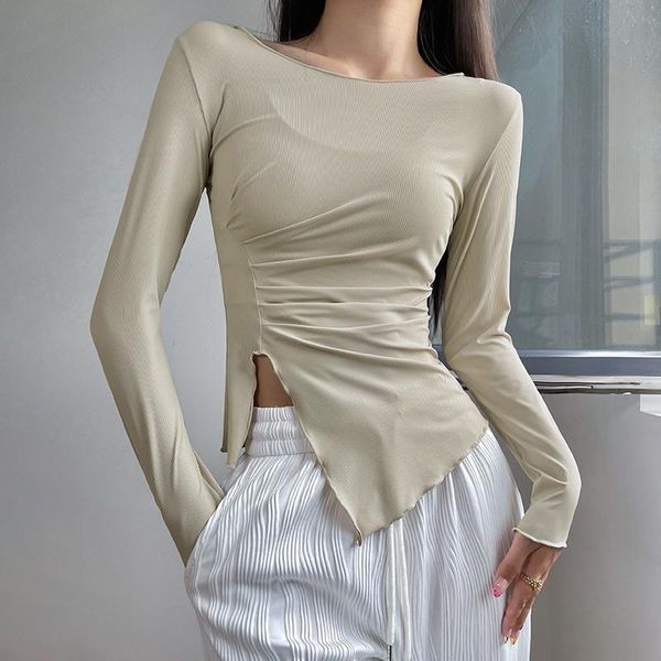 

yoga outfit sports t-shirt women autumn clothes elastic tight-fitting breathable quick dry long-sleeved training irregular fitness top