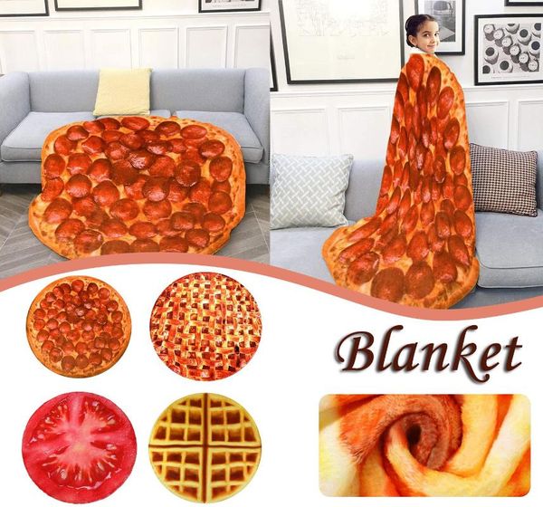 

blankets winter blanket mat chair decor comfort single-sided flannel shawl pizza hamburger pattern warm home wrap round towels