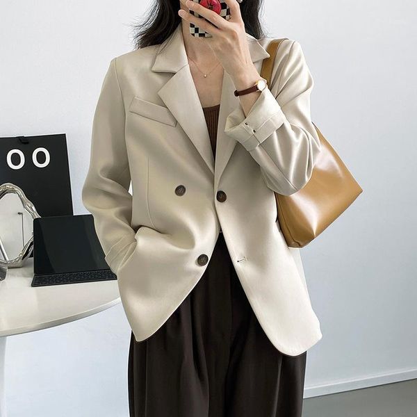 

women's suits & blazers vintage back split solid blazer jacket women double breasted loose autumn office ladies long sleeve coat outwea, White;black