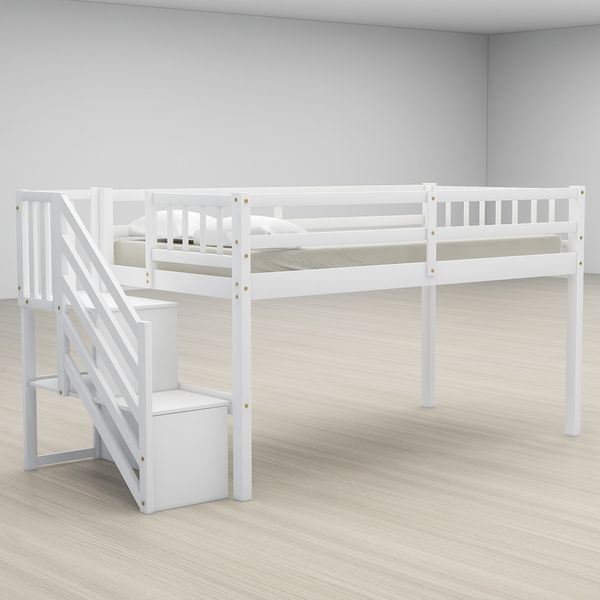 

wholesale design bedroom furniture double decker white stylish and sturdy solid wood loft bed with two storage drawers