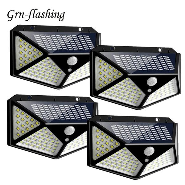 

solar lamps 4pcs 100leds smart outdoor wall light powered garden lamp ip65 waterproof led motion sensor energy night