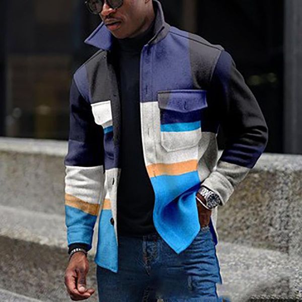 

men's jackets fashion buttoned turn-down collar coats mens autumn printed men loose long sleeve casual harajuku outerwear streetwear, Black;brown