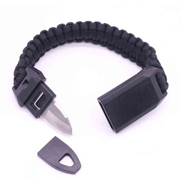 

multi-function steel knife outdoor survival bracelets for men women braided umbrella rope emergency tactics sports wristband, Golden;silver