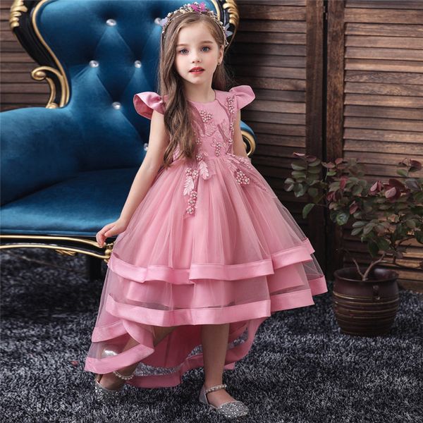 

kids baby girls party dress wedding elegant dress for tail show birthday industry embroidery dresses for girls clothes 210303, Red;yellow