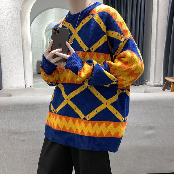 

2021 new male pattern printing wool sweaters casual loose knitting around the neck fashion clothes 3-color cashmere pullovers -2xl 6qap, White;black