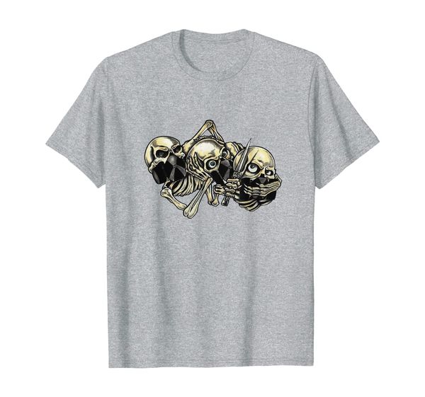 

see hear speak no evil skull t-shirt, White;black