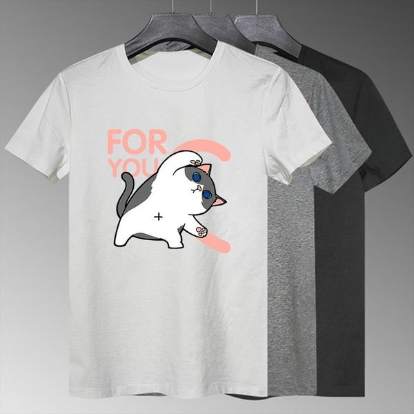 

you letter cute cat men print korean trend modern girl fine short sleeve hipster o neck multicolor and womens, White;black
