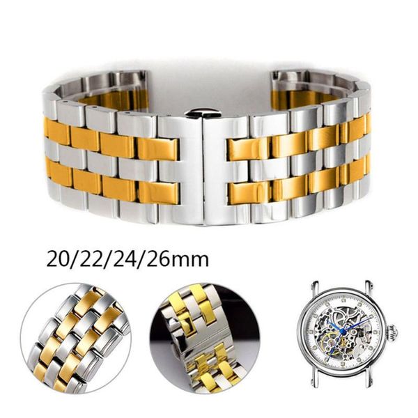 

watch bands dictac gold solid stainless steel strap 20/22/24/26mm replacement watchband for men women wrist, Black;brown
