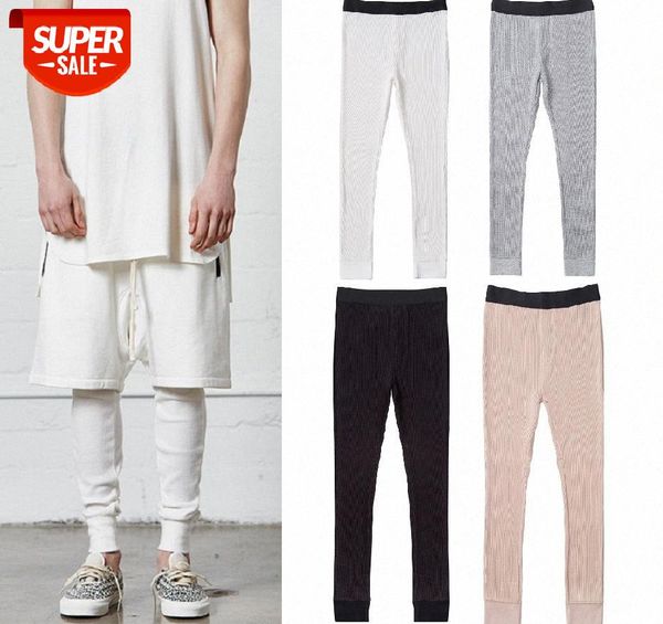 

street fog bieber flow fear of god male leggings waffle casual warm pants #c63e, Black