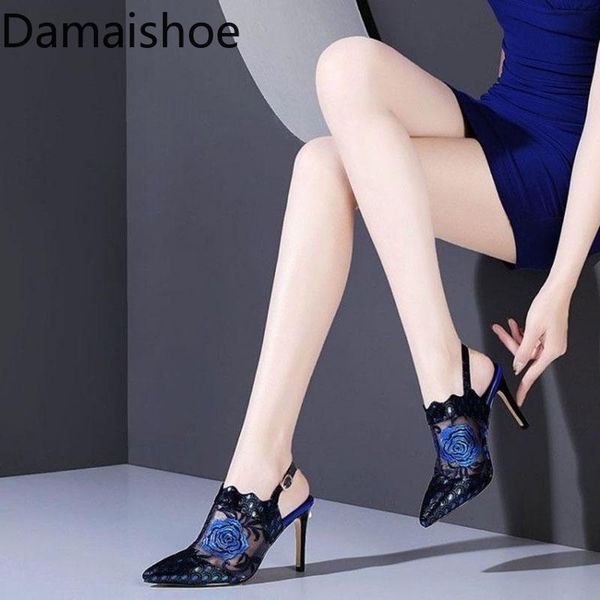 

dress shoes chinese style real soft leather slides sands high heels embroidered toe box women shoe quality mesh for hole summer, Black
