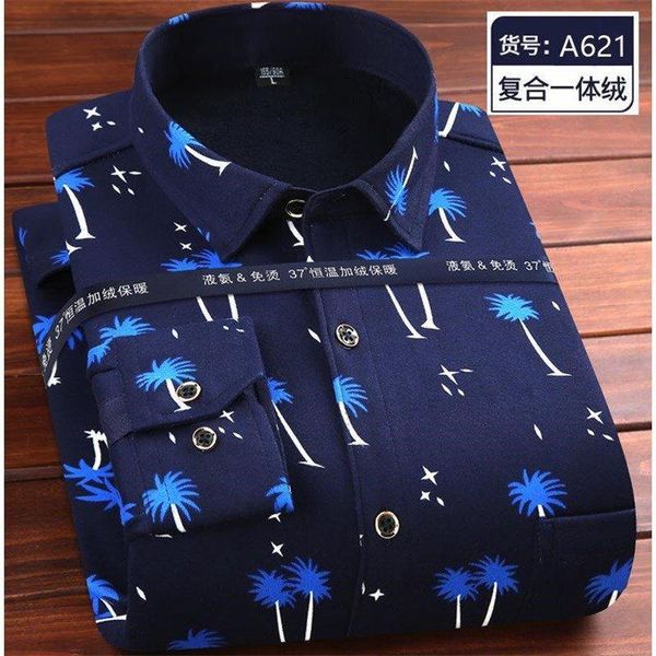 

men printed long-sleeved blouse 2021 autumn new plus velvet check warm shirt male single-breasted thick business shirt 4xl, White;black