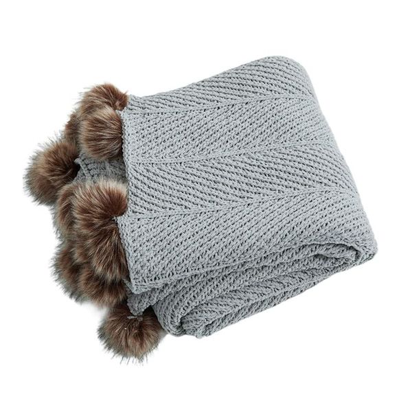 

with pompom travel knitted warm office couch car solid super soft for sofa bed living room fashion throw blanket home decor