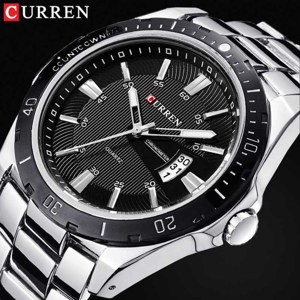 

luxury brand curren men fashion casual business watches men's quartz clock male stainless steel strap wrist watch relogio 210728, Slivery;brown