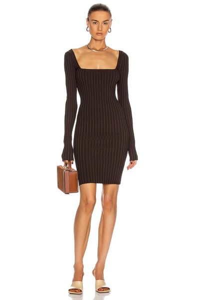 

autumn new fashion square collar full sleeves backless mini bodycon bandage dress 2021 elegant evening party dress, Black;gray