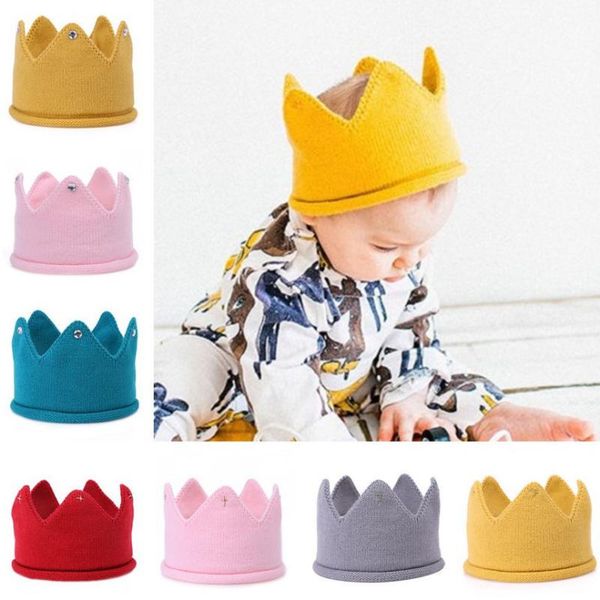 

crown baby hat knitted cap toddler winter hats for princess spring knit newborn girl boy beanie turban casquette enfant, Yellow
