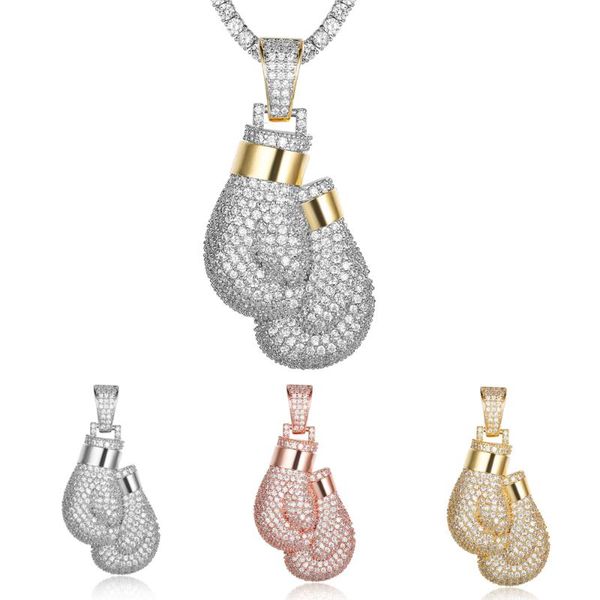 

pendant necklaces copper gold silver color boxing glove necklace men iced out cubic zirconia chains hip hop/punk charms jewelry gift