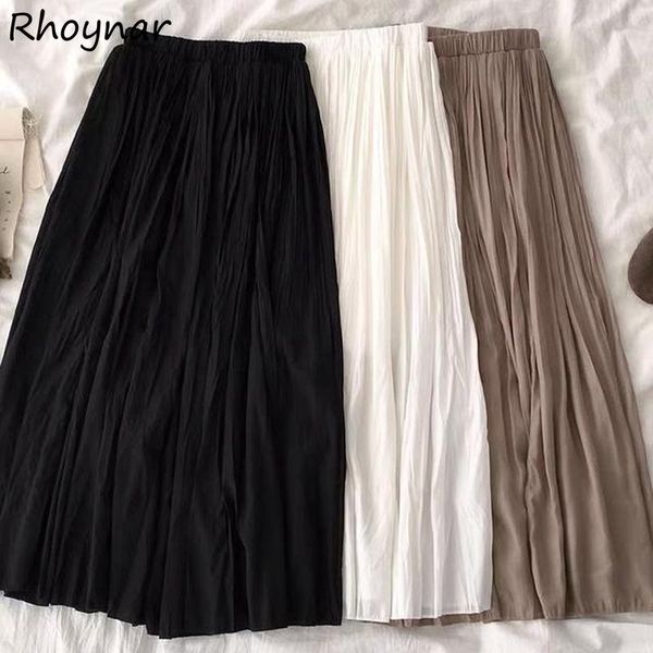 

skirts women casual solid pleated all-match simple high waist stretchy elegant female fashion summer streetwear korean style, Black