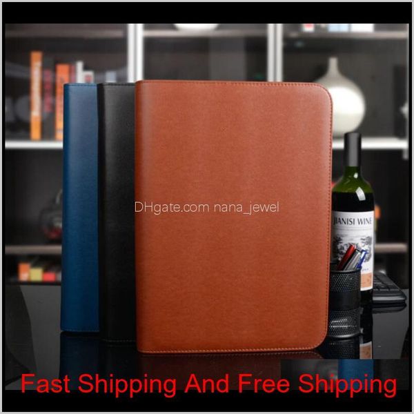

wholesale- big a4 leather zipper notebook set for files hard cover manager folder 83uiv oaifk, Purple;pink