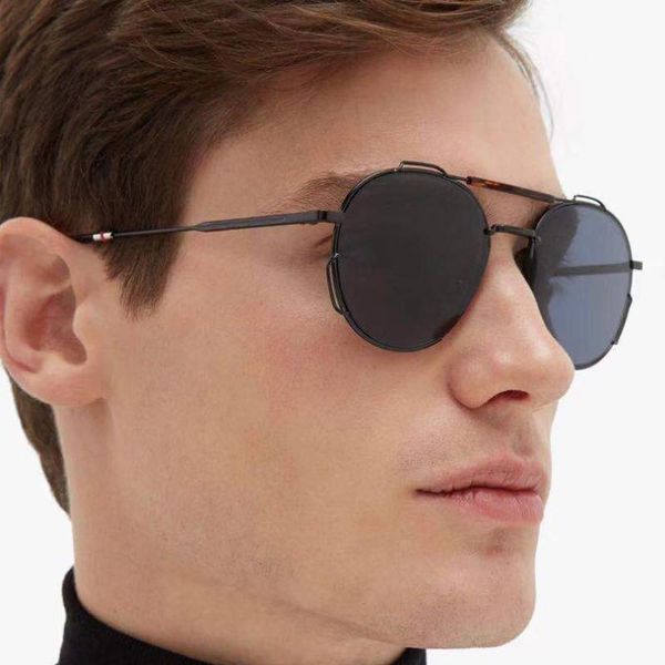 

sunglasses round metal for men double bar, White;black