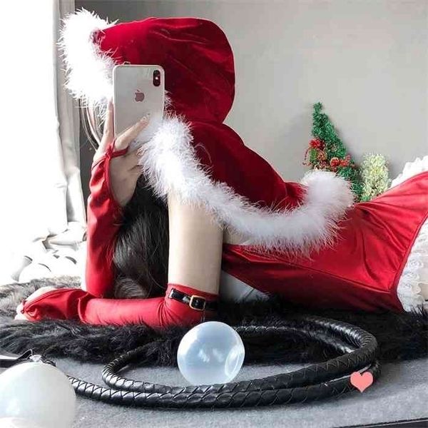 

ojbk red christmas princess cosplay costumes bodysuit with shawl gloves stocking open chest outfit temptation anime set, Black;white