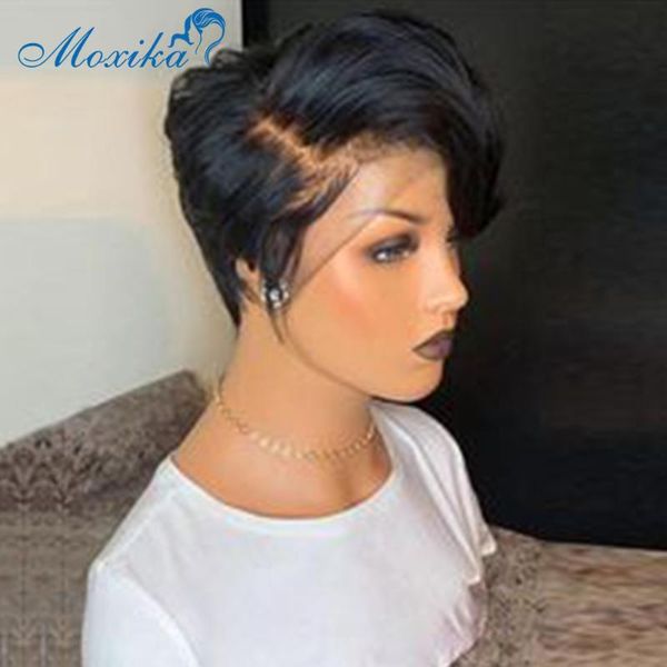 

pixie cut wig 13x4 straight bob lace front wigs 150% moxika short human hair wig remy brazilian bob wigs lace front, Black;brown
