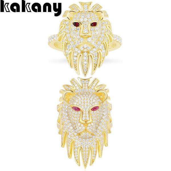 

cluster rings kakany 2021 high-quality exotic design simple domineering inlaid sparkling zircon golden yellow lion fashion ring female, Golden;silver