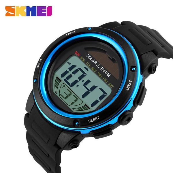 

wristwatches skmei outdoor sport watch men solar pu strap mens chronograph alarm 5bar waterproof digital reloj hombre 1096, Slivery;brown