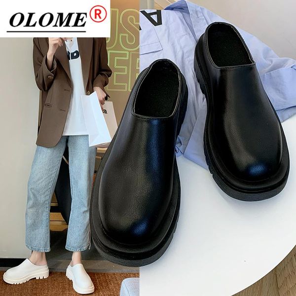 

slippers olome-ladies fashion muller shoes thick heel platform wedge women's large size 35-43, Black