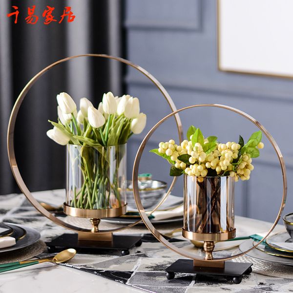 Wohnzimmer Weiche Xuanguan Nordic Metall Vase Blühende Kreative Ornamente Modell Kaffee Blume Kunst Boden Glas