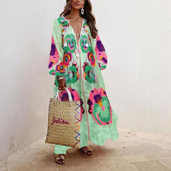 

casual dresses floral print boho plus size maxi dress lady bohemian summer long women beach robes party vestido g3, Black;gray