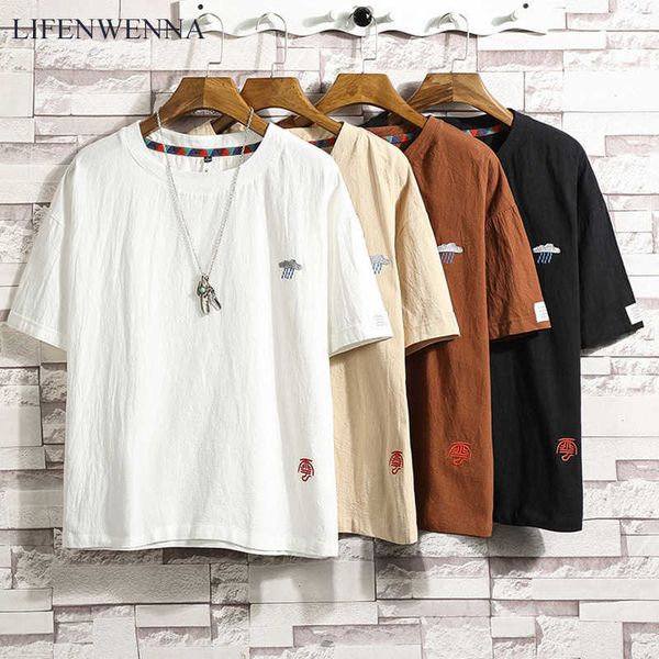 

lifenwenna summer men's t shirt casual oversized cotton short sleeve shirts men fashion simple design o neck hip hop ops 210629, White;black