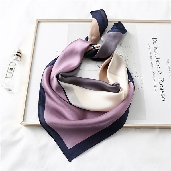 

scarves 2021 fashion silk square scarf for women 70*70cm neck hair designer bag warp soft neckerchief hijab headscarf female foulard, Blue;gray