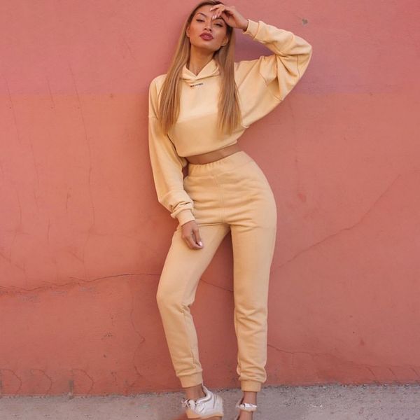 

fashion women casual training suit sports clothing effen color long mouths short hooded jogging double running sets #35, Gray