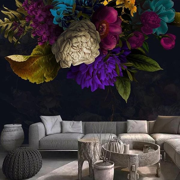 

wallpapers custom wall mural retro flower black background decoration painting el study room bedroom wallpaper papel de parede 3d