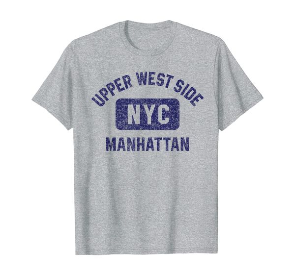 

upper west side manhattan gym style distress navy blue print t-shirt, White;black