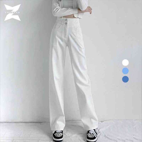 

white jeans woman high waist streetwear baggy mom jean vintage denim trousers pocket washed casual fashion y2k pants, Blue