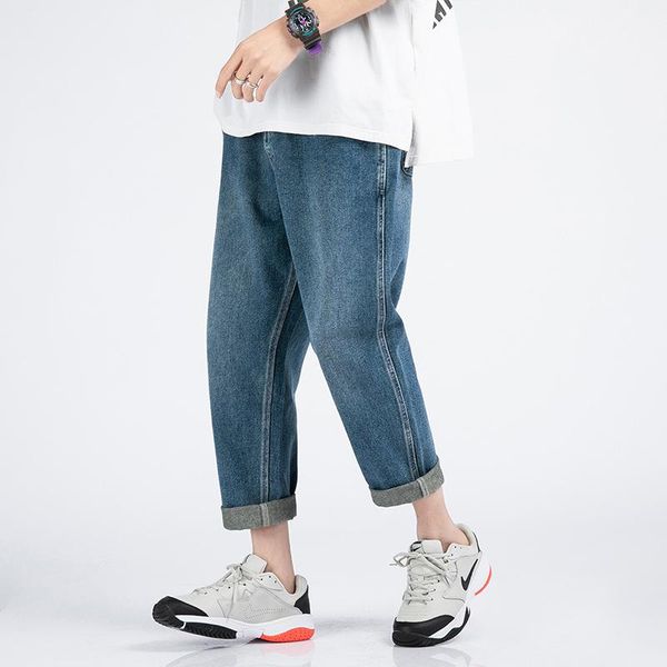 

men's jeans 2021 spring and summer blue vintage washed loose large trendy american street straight harlan pants brand wear