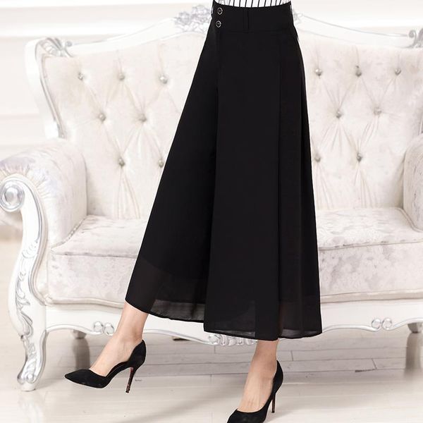 

women's pants & capris 2021 summer fashion ladies thin section nine points high waist was chiffon wide leg, Black;white