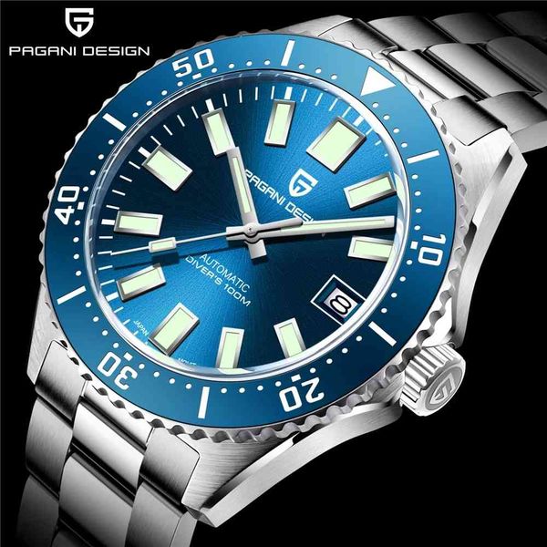 

watch pagani design men's automatic brand sapphire glass stainless steel mechanical nh35a100m waterproof, Slivery;brown