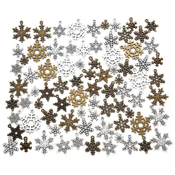 

charms 40pcs mix metal zinc alloy christmas snowflakes fit jewelry pendant for diy necklace bracelet making findings, Bronze;silver