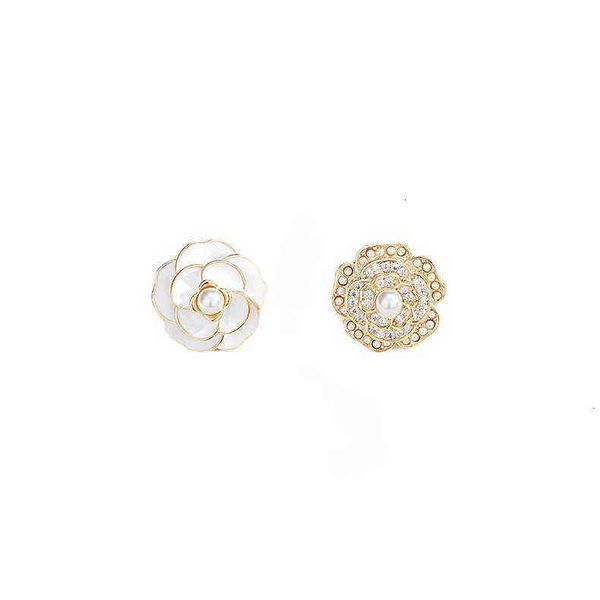 

2021 camellia flower small fragrance earrings asymmetric temperament earrings, Golden