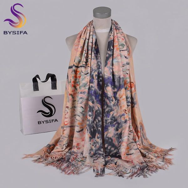 

scarves [bysifa] women khaki blue wool neck scarf shawl fashion brand thicken warm long wraps winter tassel cachecol, Blue;gray