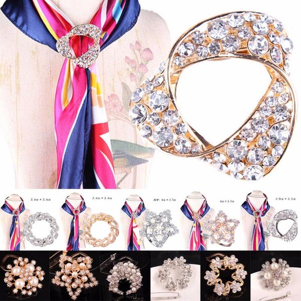 

pins, brooches women custom shawl ring clip scarves fastener crystal silk scarf buckle brooch wedding fashion jewelry female classic gift, Gray