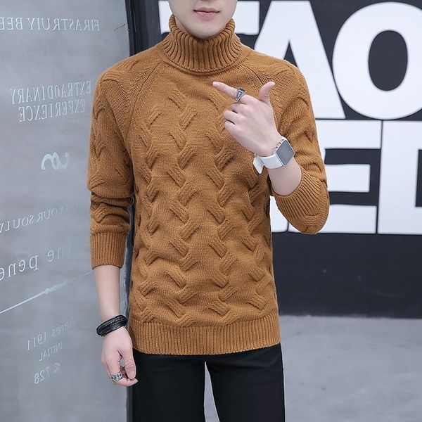 

men's sweaters winter sweater men full thick pullover simple turtleneck knitted rough flower pullovers preppy style grey daily mens, White;black