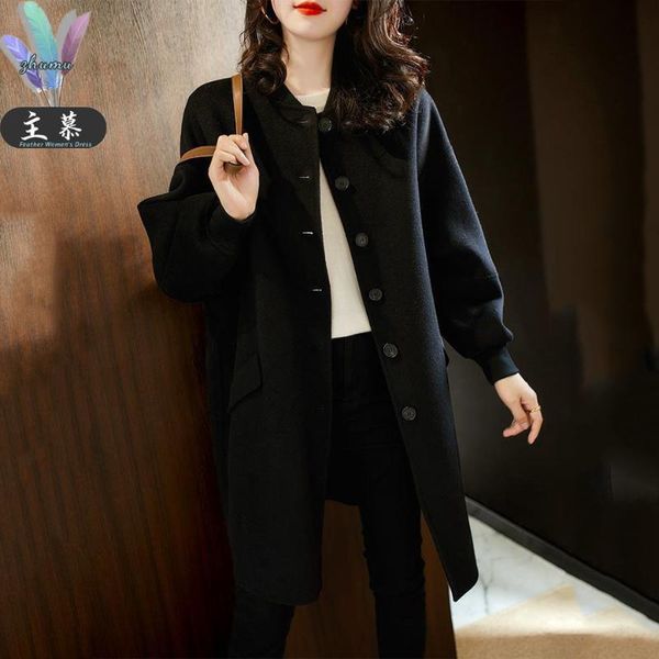 

women's wool & blends mainly admired woolen coat autumn 2021 western style mid-length slim and thin casual all-match, Black